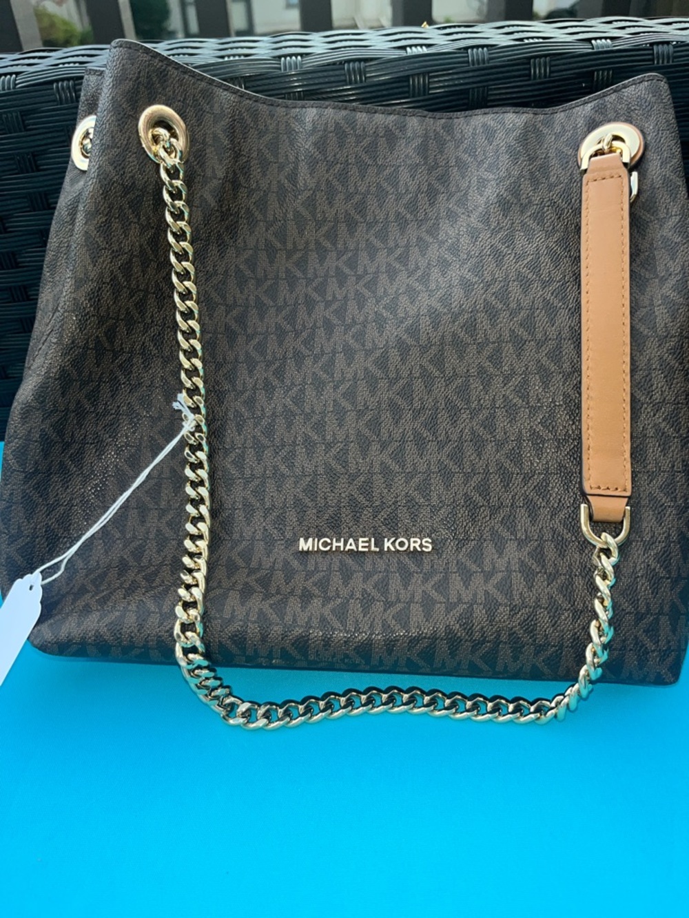 Michael Kors Brown MK Logo Chain Shoulder Bag with Gold Hardware - Picture 5 of 9